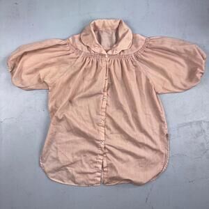 Vintage 70s Womens M Groovy Basic Print Button-Down Shirt 1970s Pink Rockabilly